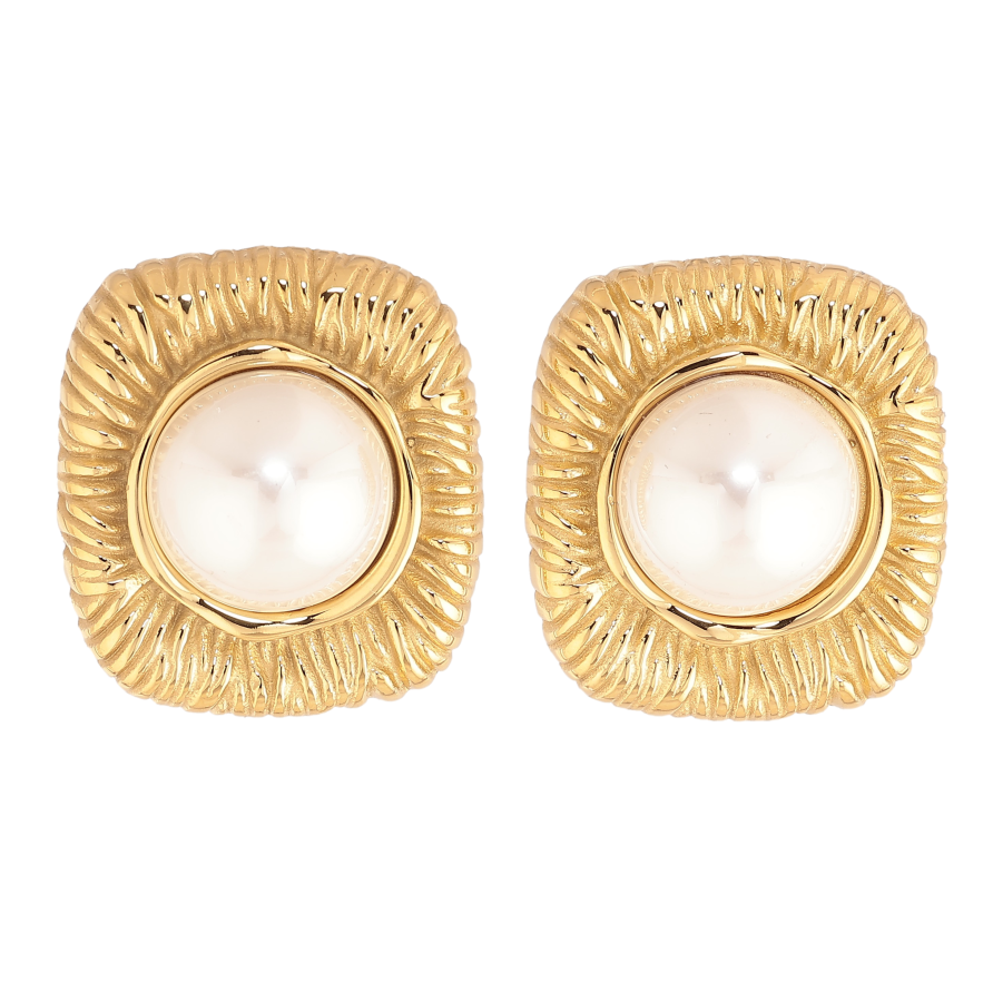 Сережки Нержавіюча сталь пусети "Візерунок з перлинами" фото №1 Сережки Нержавіюча сталь пусети "Візерунок з перлинами" фото №1