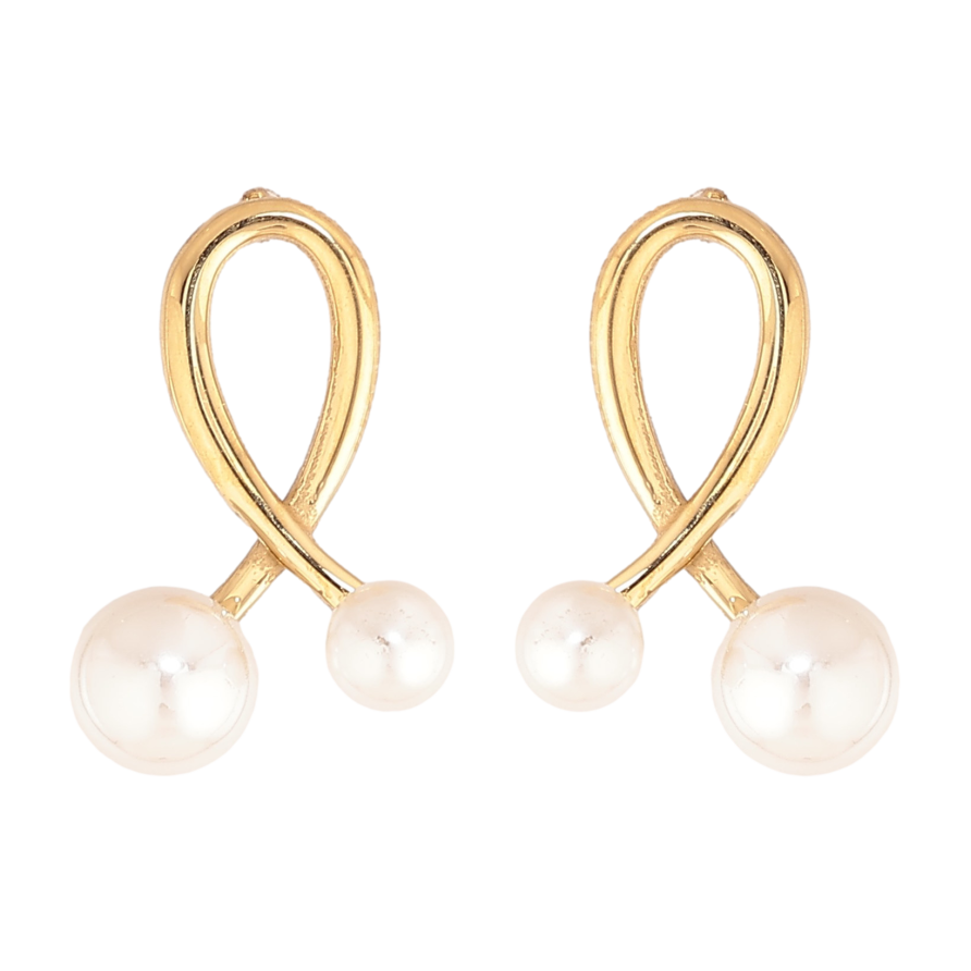 Сережки Нержавіюча сталь пусети "Петельки з перлинами" фото №1 Сережки Нержавіюча сталь пусети "Петельки з перлинами" фото №1