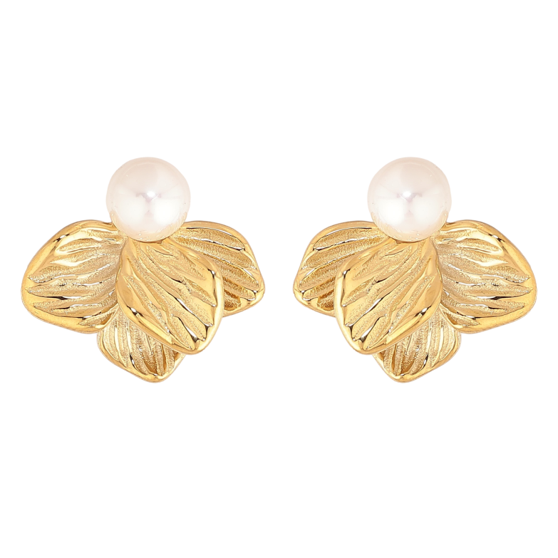 Сережки Нержавіюча сталь пусети "Квіточки з перлинами" фото №8