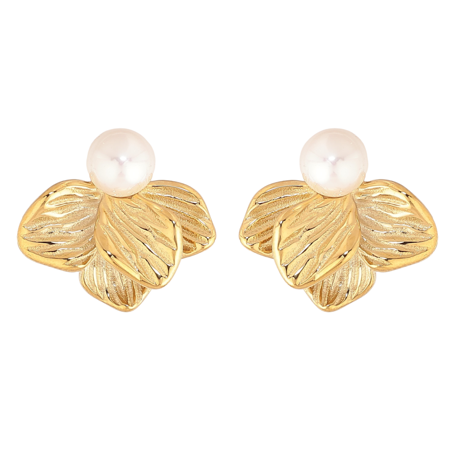 Сережки Нержавіюча сталь пусети "Квіточки з перлинами" фото №1