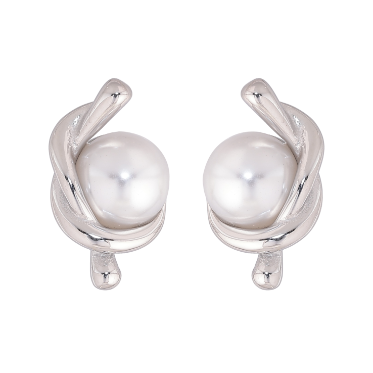 Сережки Нержавіюча сталь пусети "Візерунок з перлинами" фото №8