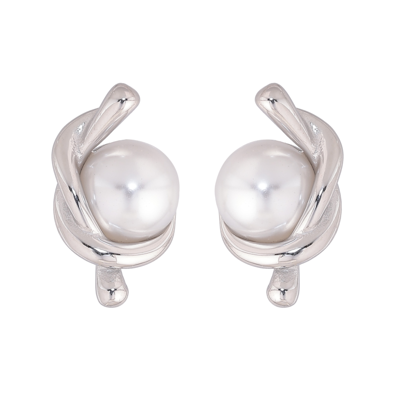 Сережки Нержавіюча сталь пусети "Візерунок з перлинами" фото №9