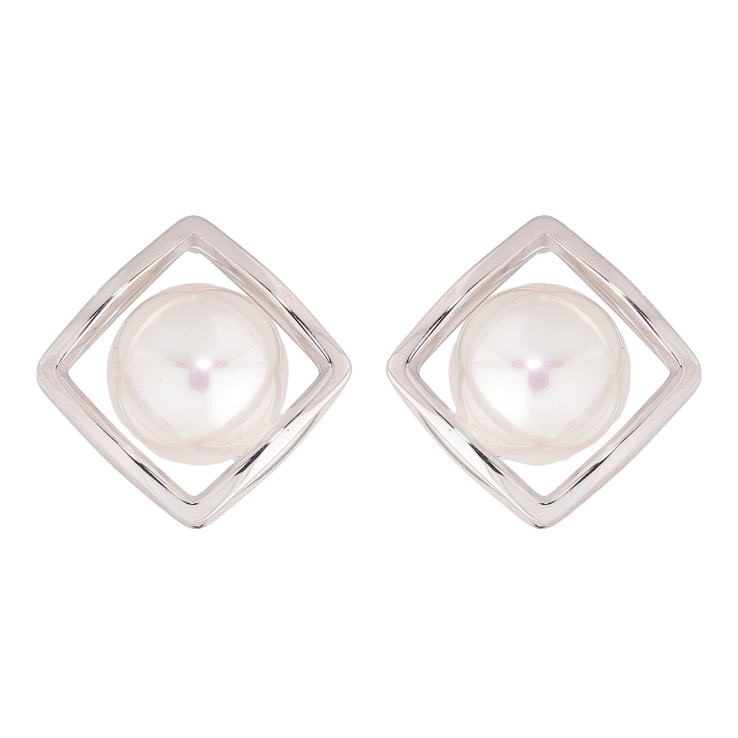 Серьги Нержавеющая сталь пусеты "Ромбы с жемчужинами" фото №23