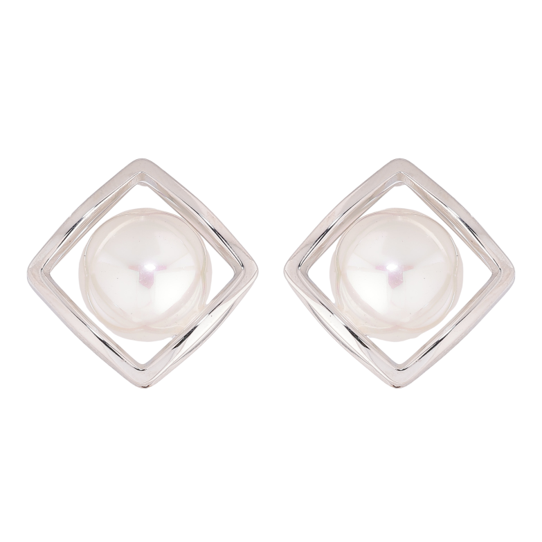 Серьги Нержавеющая сталь пусеты "Ромбы с жемчужинами" фото №1