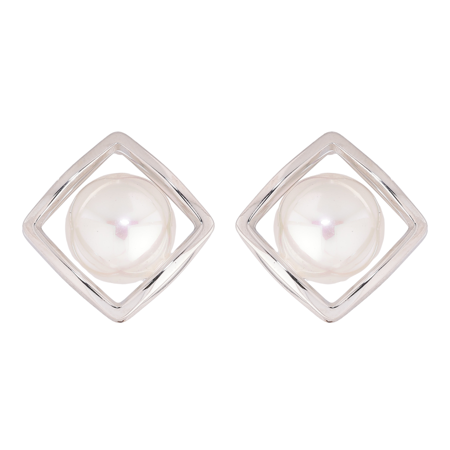 Серьги Нержавеющая сталь пусеты "Ромбы с жемчужинами" фото №1