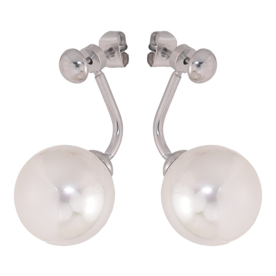 Серьги Нержавеющая сталь пусеты-джекеты "Жемчужины" 2 в 1, ø 5мм и 14мм фото №1