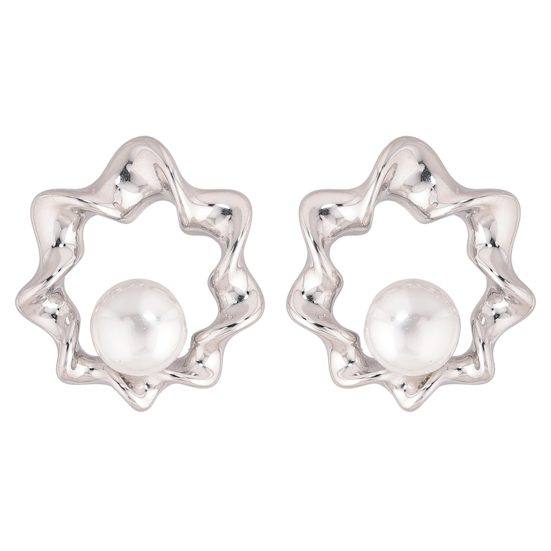 Серьги Нержавеющая сталь пусеты "Узор с жемчужинами" фото №1