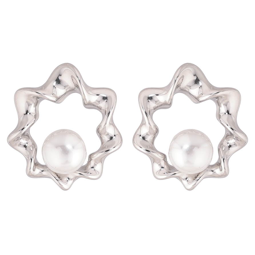 Серьги Нержавеющая сталь пусеты "Узор с жемчужинами" фото №1