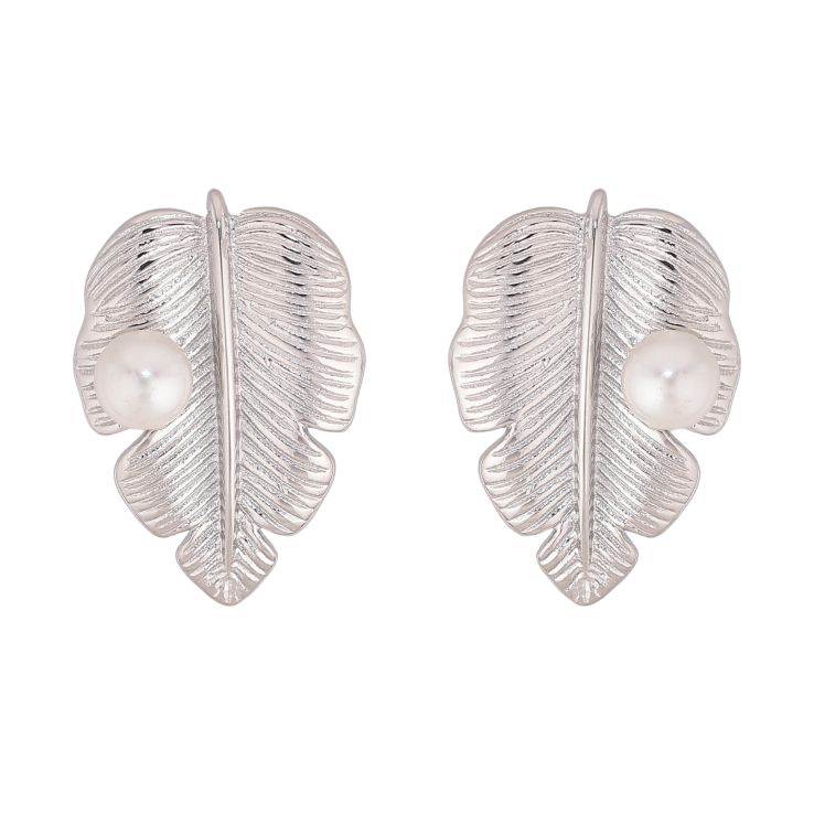 Сережки Нержавіюча сталь пусети "Листочки з перлинами" фото №10