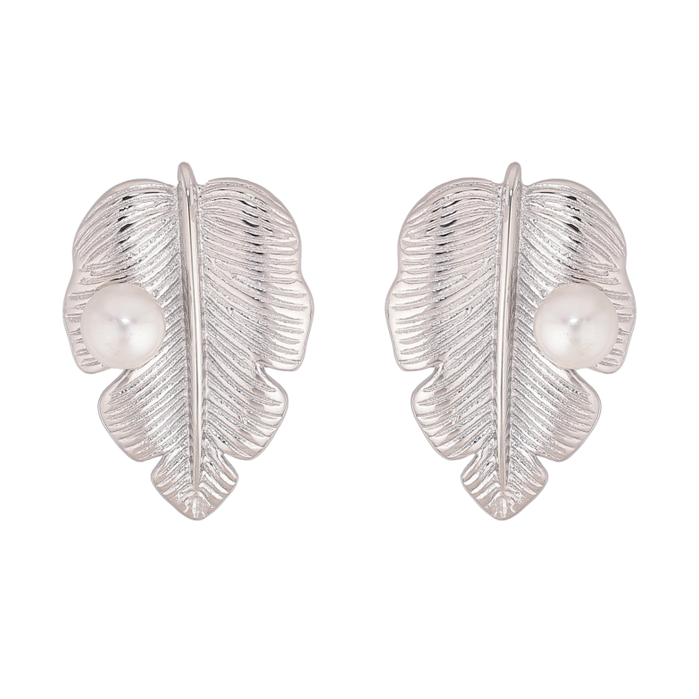 Серьги Нержавеющая сталь пусеты "Листики с жемчужинами" фото №4