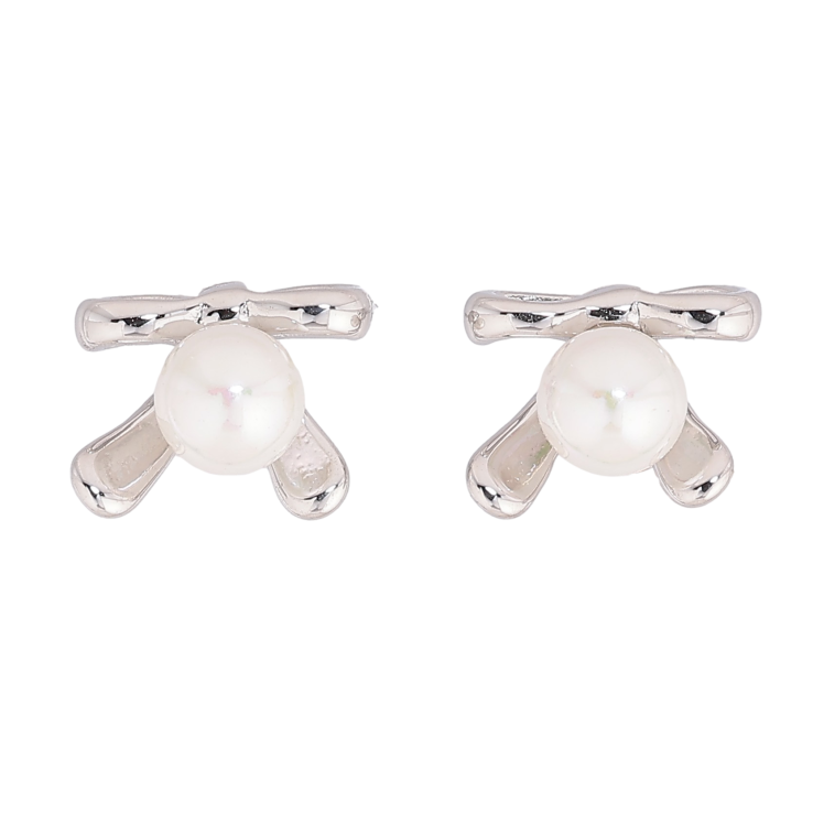 Сережки Нержавіюча сталь пусети "Банти з перлинами" фото №2