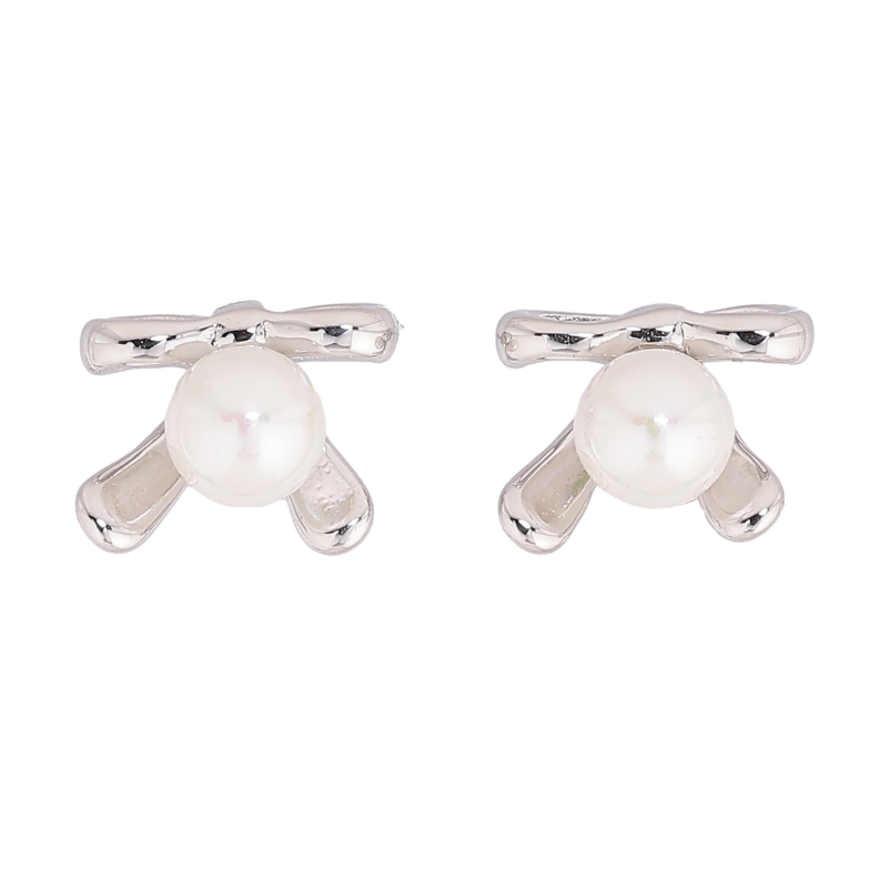 Сережки Нержавіюча сталь пусети "Банти з перлинами" фото №10