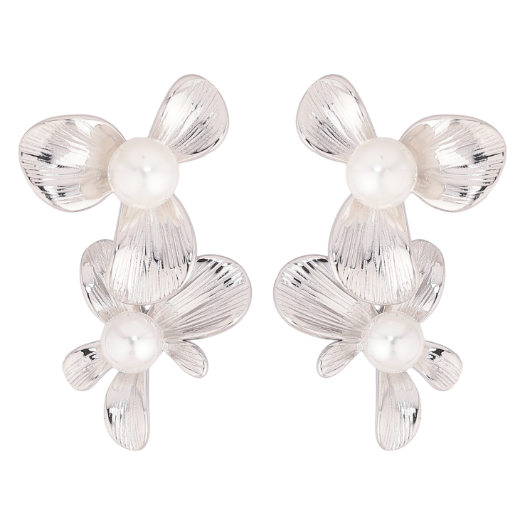 Серьги Нержавеющая сталь пусеты "Цветочки с жемчужинами" фото №24