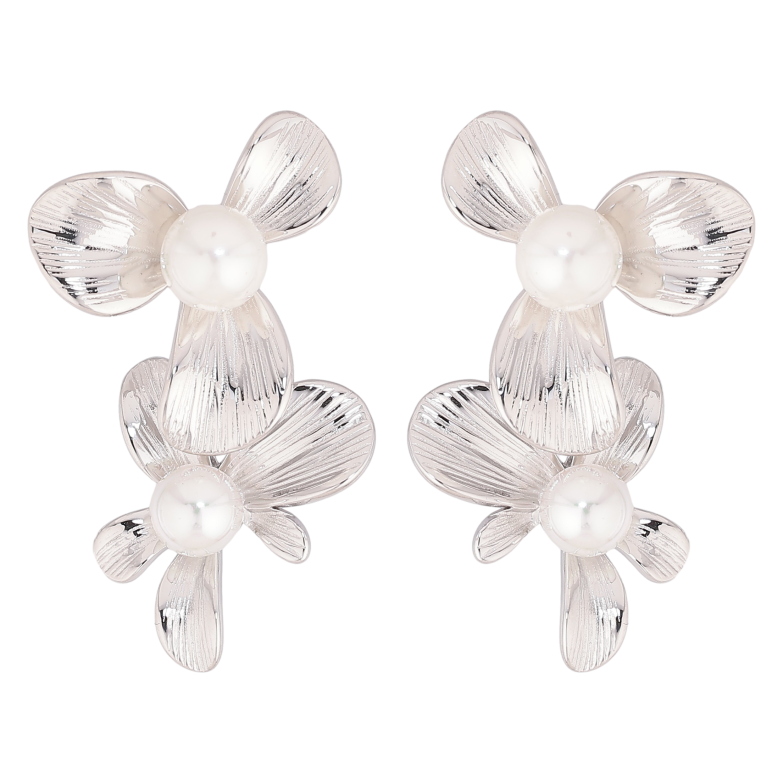 Серьги Нержавеющая сталь пусеты "Цветочки с жемчужинами" фото №1