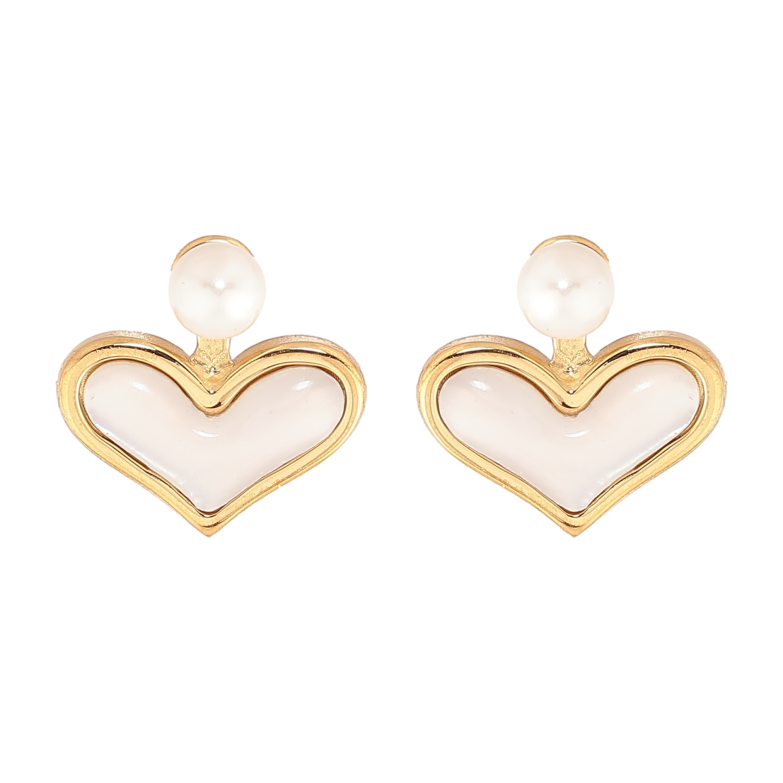 Серьги Нержавеющая сталь пусеты "Сердечки с перламутровыми вставками и жемчужинами" фото №1 Серьги Нержавеющая сталь пусеты "Сердечки с перламутровыми вставками и жемчужинами" фото №1
