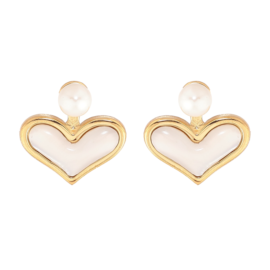 Серьги Нержавеющая сталь пусеты "Сердечки с перламутровыми вставками и жемчужинами" фото №1 Серьги Нержавеющая сталь пусеты "Сердечки с перламутровыми вставками и жемчужинами" фото №1