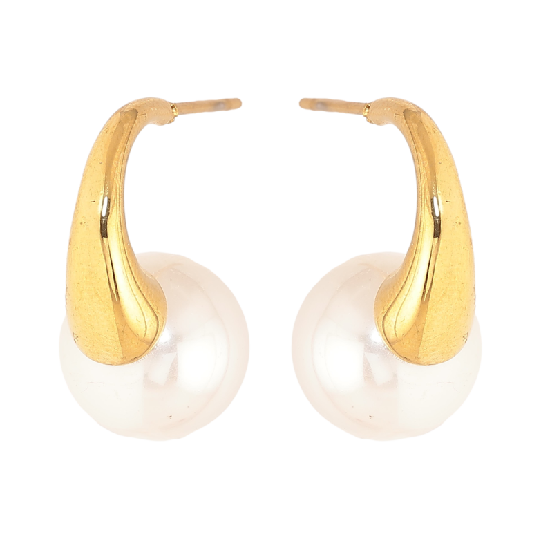 Сережки Нержавіюча сталь пусети "Дуги з перлинами" ø 12мм фото №1