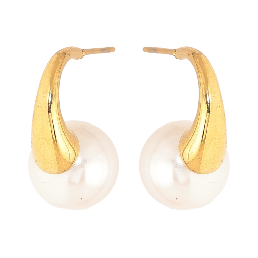 Сережки Нержавіюча сталь пусети "Дуги з перлинами" ø 12мм фото №1