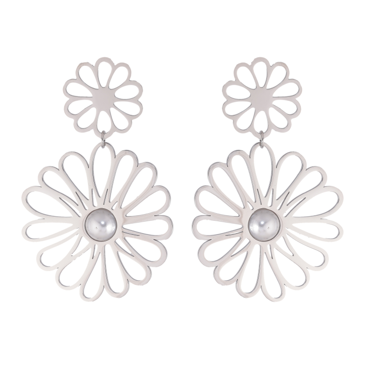 Сережки Нержавіюча сталь пусети "Квіткові підвіски" фото №15