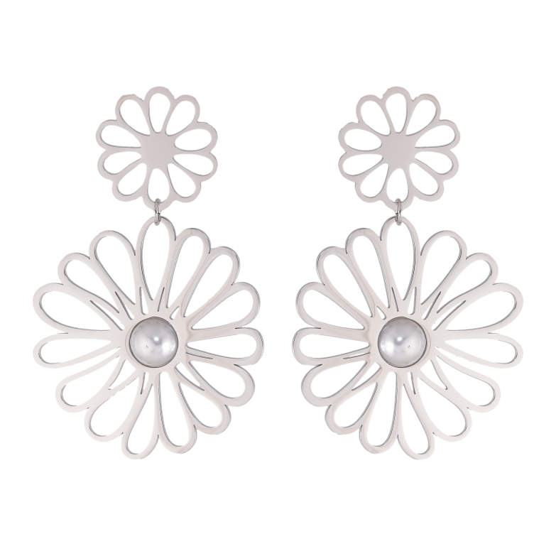 Сережки Нержавіюча сталь пусети "Квіткові підвіски" фото №6