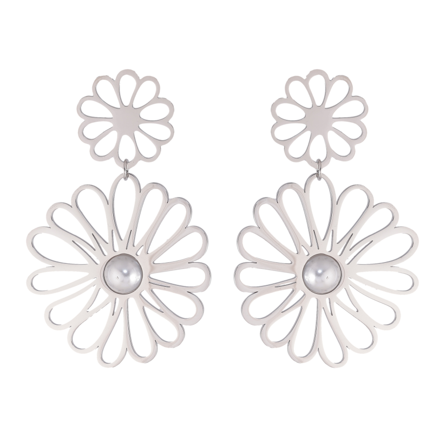 Сережки Нержавіюча сталь пусети "Квіткові підвіски" фото №1