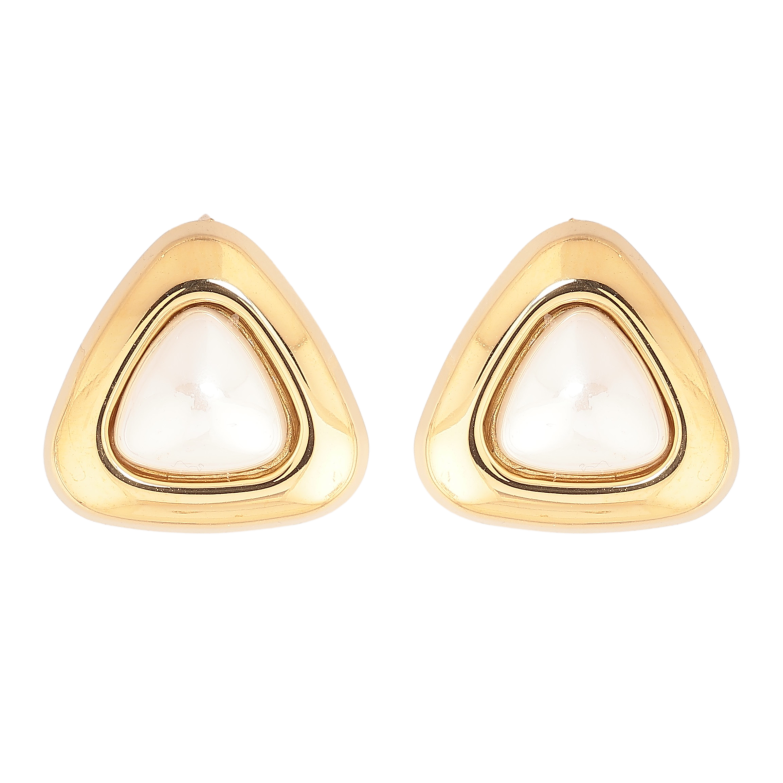 Сережки Нержавіюча сталь пусети "Трикутники з перлинними вставками" фото №1 Сережки Нержавіюча сталь пусети "Трикутники з перлинними вставками" фото №1