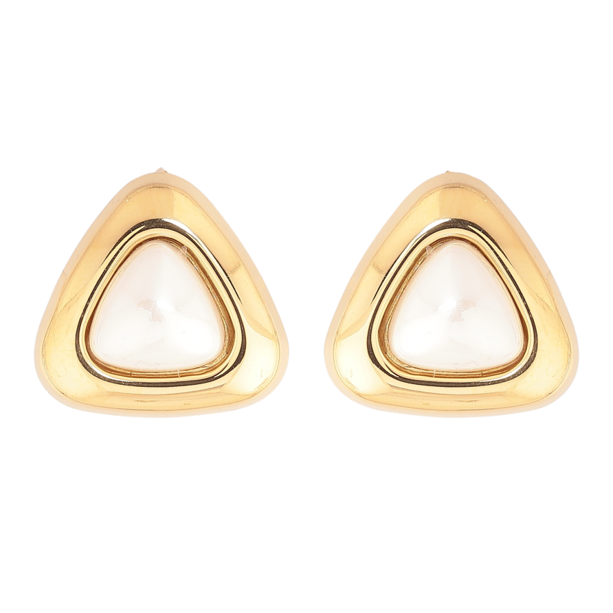 Серьги Нержавеющая сталь пусеты "Треугольники с жемчужными вставками" фото №1 Серьги Нержавеющая сталь пусеты "Треугольники с жемчужными вставками" фото №1