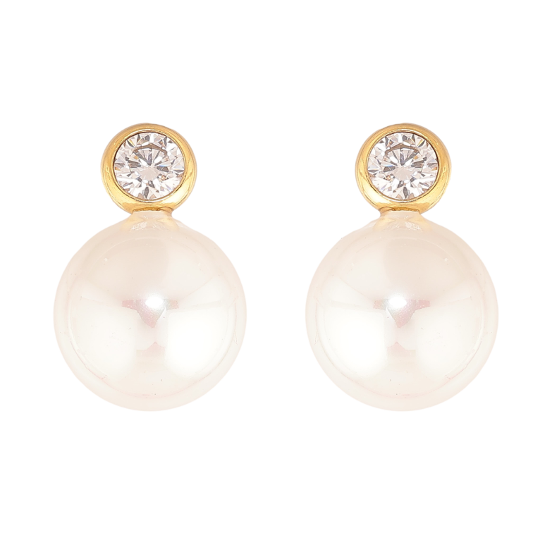 Серьги Нержавеющая сталь пусеты "Кристаллы с жемчужинами" фото №1