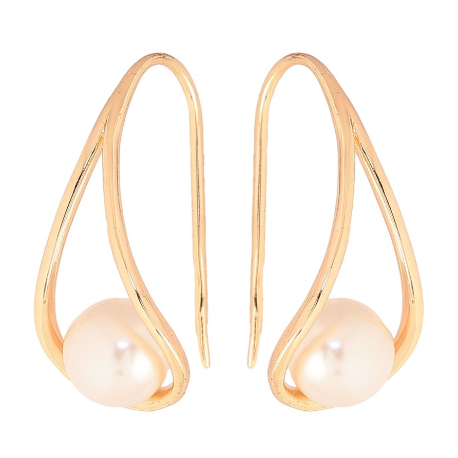 Сережки Xuping M&L колір 18K французький замок "Петельки з перлинами" фото №1 Сережки Xuping M&L колір 18K французький замок "Петельки з перлинами" фото №1