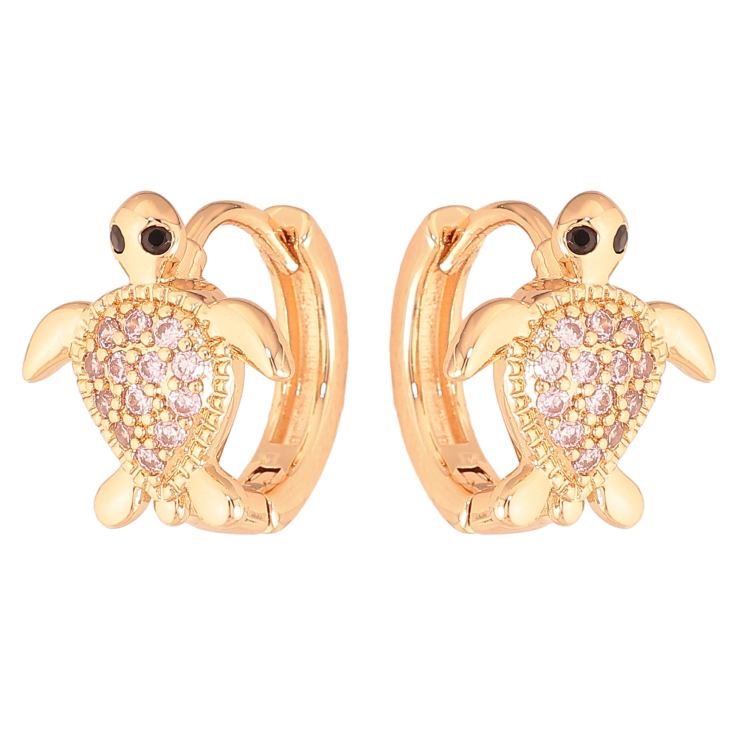 Сережки Xuping M&L колір 18K колечка "Черепашки з світло-рожевими кристалами" фото №4 Сережки Xuping M&L колір 18K колечка "Черепашки з світло-рожевими кристалами" фото №4