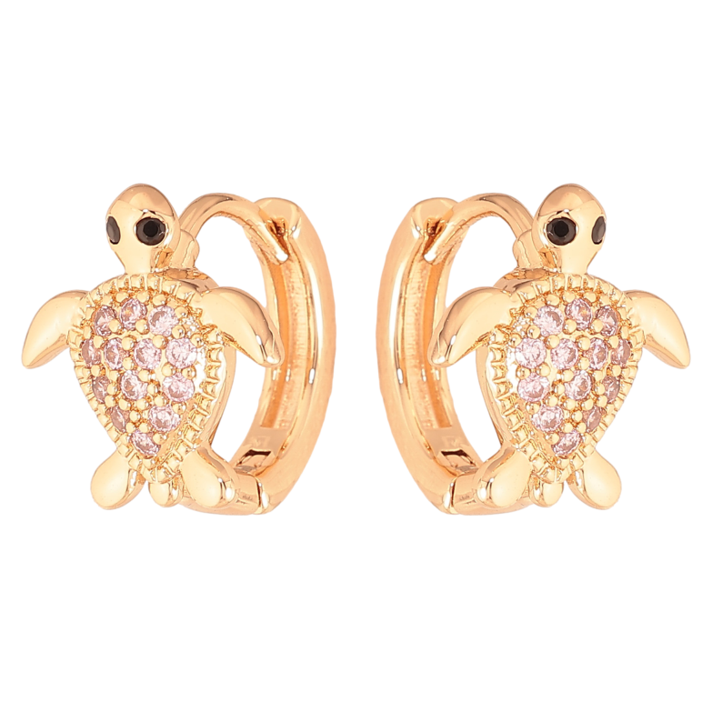 Серьги Xuping M&L цвет 18K колечки "Черепашки с светло-розовыми кристаллами" фото №1