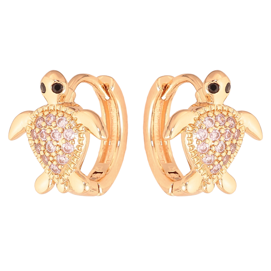 Серьги Xuping M&L цвет 18K колечки "Черепашки с светло-розовыми кристаллами" фото №1