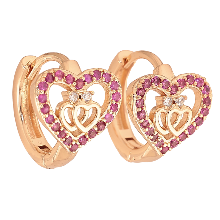 Сережки Xuping M&L колір 18K колечка "Сердечки з малиновими кристалами" фото №15 Сережки Xuping M&L колір 18K колечка "Сердечки з малиновими кристалами" фото №15