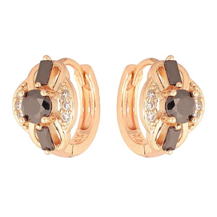 Серьги Xuping M&L цвет 18K колечки "Узор с черными кристаллами" фото №14