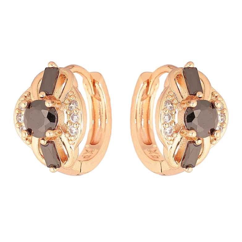 Сережки Xuping M&L колір 18K колечка "Візерунок з чорними кристалами" фото №1