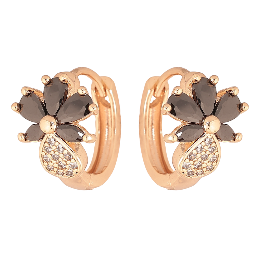 Серьги Xuping M&L цвет 18K колечки "Цветочки с черными кристаллами" фото №1