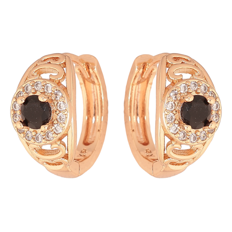 Серьги Xuping M&L цвет 18K колечки "Узор с черными кристаллами" фото №8