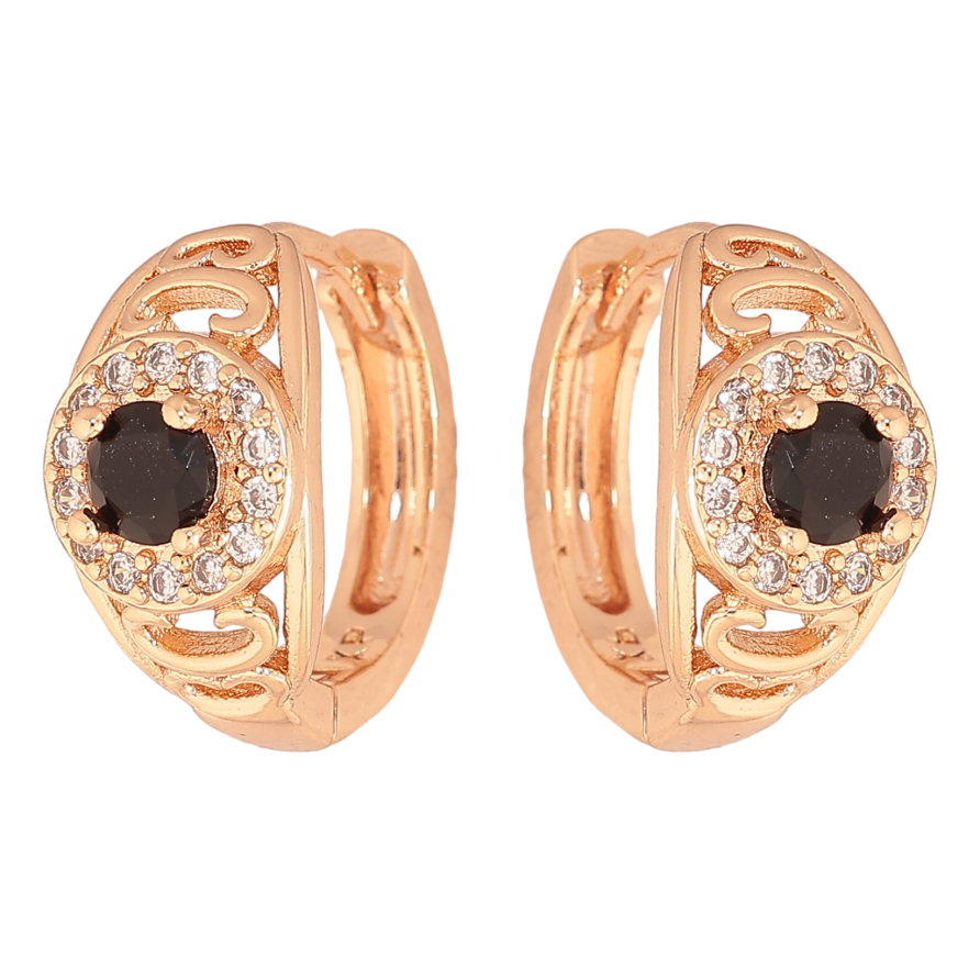 Серьги Xuping M&L цвет 18K колечки "Узор с черными кристаллами" фото №1