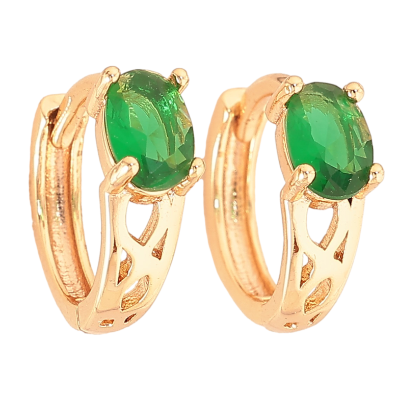 Сережки Xuping M&L колір 18K колечка "Візерунок із зеленим кристалами" фото №1