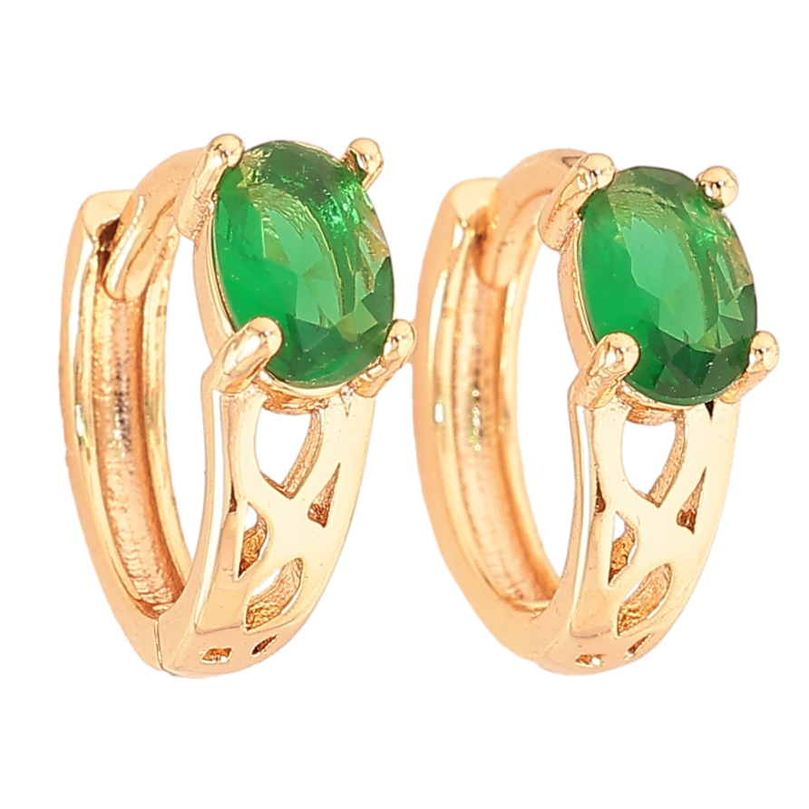 Сережки Xuping M&L колір 18K колечка "Візерунок із зеленим кристалами" фото №1