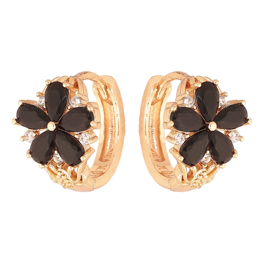 Сережки Xuping M&L колір 18K колечка "Квіточки з чорними кристалами" фото №1 Сережки Xuping M&L колір 18K колечка "Квіточки з чорними кристалами" фото №1