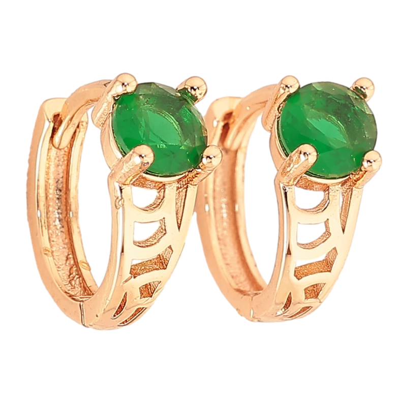 Серьги Xuping M&L цвет 18K колечки "Узор с зелеными кристаллами" фото №1 Серьги Xuping M&L цвет 18K колечки "Узор с зелеными кристаллами" фото №1