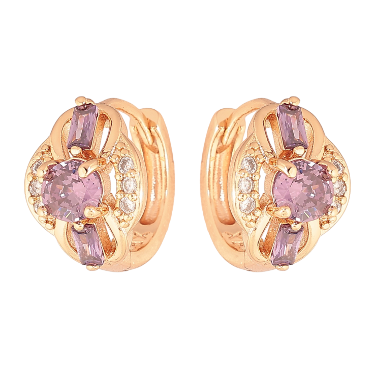 Серьги Xuping M&L цвет 18K колечки "Узор с сиреневыми кристаллами" фото №13