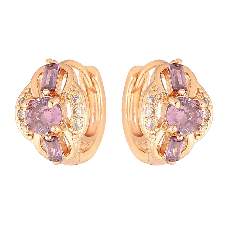 Серьги Xuping M&L цвет 18K колечки "Узор с сиреневыми кристаллами" фото №1