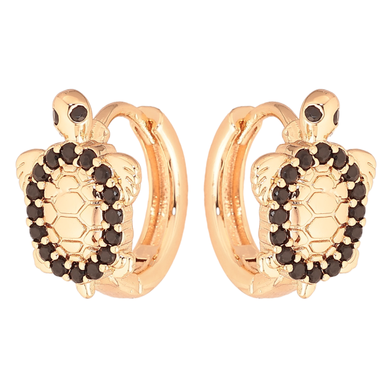 Серьги Xuping M&L цвет 18K колечки "Черепаха с черными кристаллами" фото №1