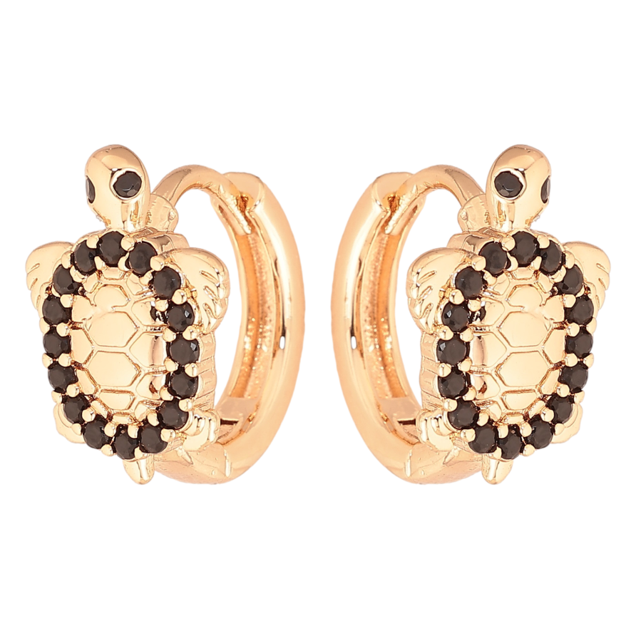 Серьги Xuping M&L цвет 18K колечки "Черепаха с черными кристаллами" фото №1