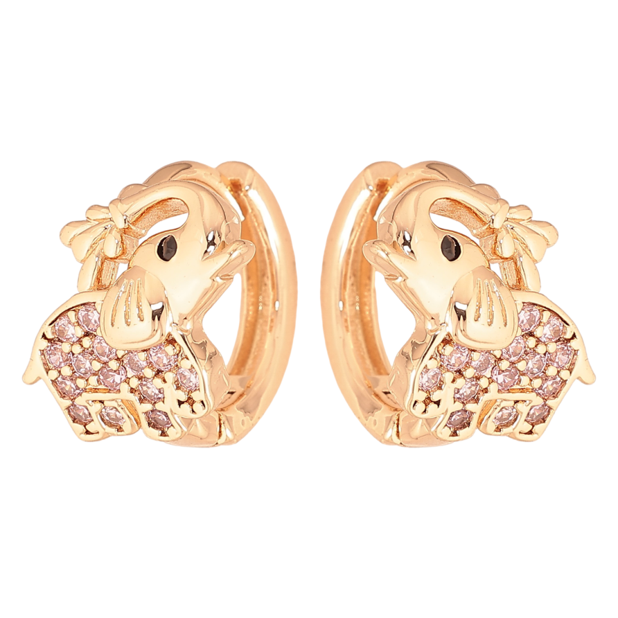 Сережки Xuping M&L колір 18K колечка "Слоненята з рожевими кристалами" фото №1 Сережки Xuping M&L колір 18K колечка "Слоненята з рожевими кристалами" фото №1