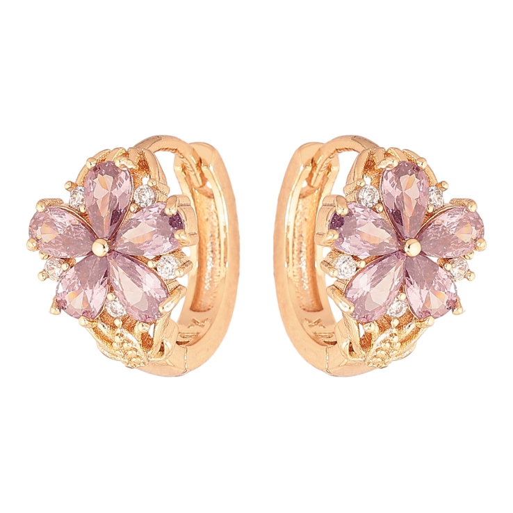 Сережки Xuping M&L колір 18K колечка "Квіточки з бузковими кристалами" фото №10