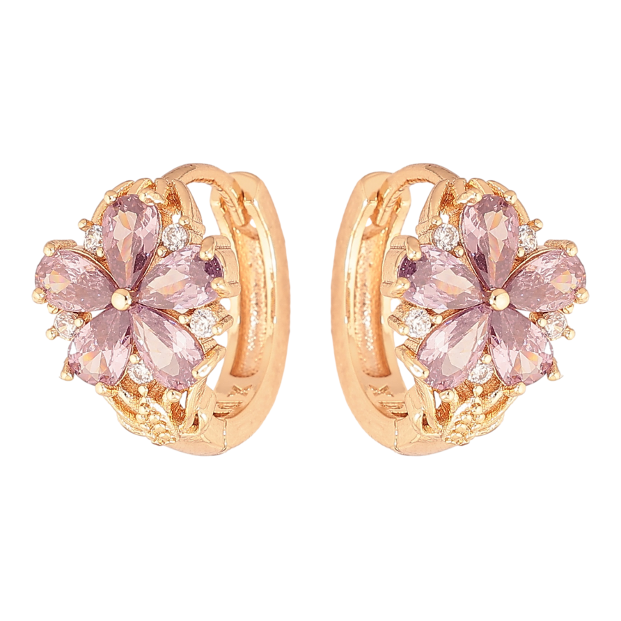 Сережки Xuping M&L колір 18K колечка "Квіточки з бузковими кристалами" фото №1 Сережки Xuping M&L колір 18K колечка "Квіточки з бузковими кристалами" фото №1