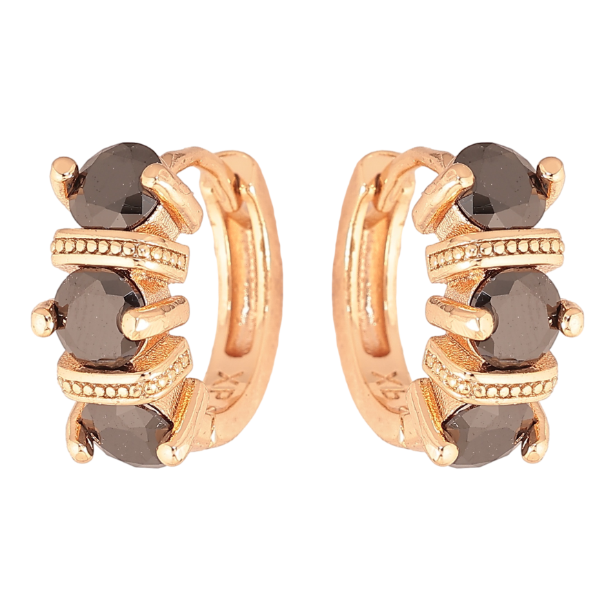 Серьги Xuping M&L цвет 18K колечки "Узор с черными кристаллами" фото №1